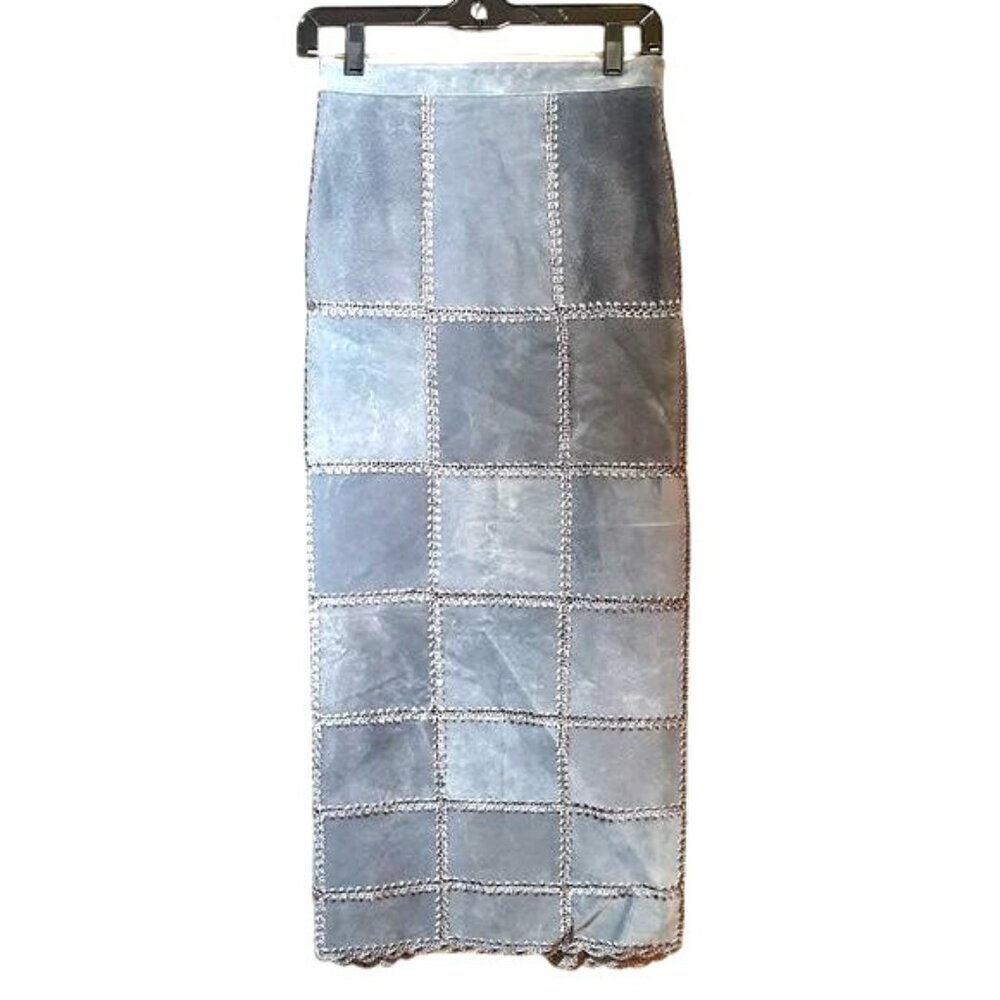 Jon Lawrence Blue Suede Skirt Women 22W Midi Lined Crochet